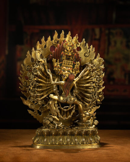 Brass 34-Armed Mahakala Statue for Protection and Blessings