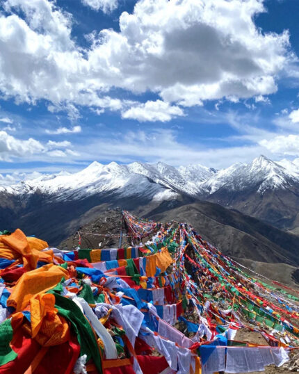 Holy Land of Tibet Hangs Prayer Flags For Energy Blessing