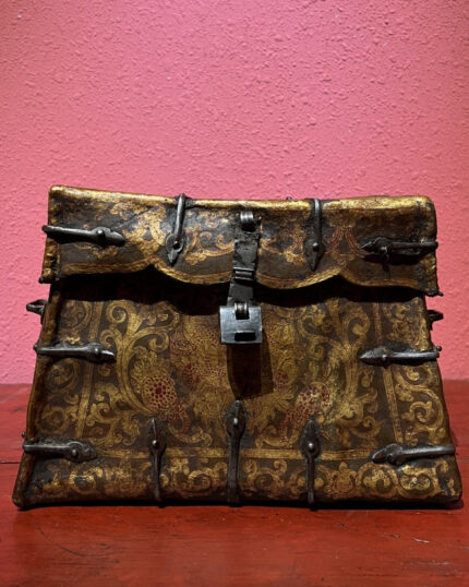 17th Century Painted Kirtimukha Tibetan Antique Storage Box Furniture from Central Tibet