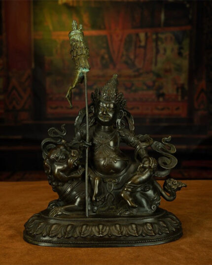18th Century Vaiśravaṇa Tibetan Antique Buddha Statue Lima Copper From Dzogchen Monastery