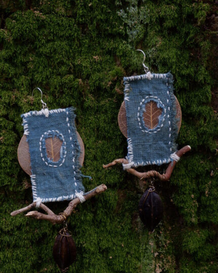 Tranquility Leaf Fabric Earrings with Brass and Silver