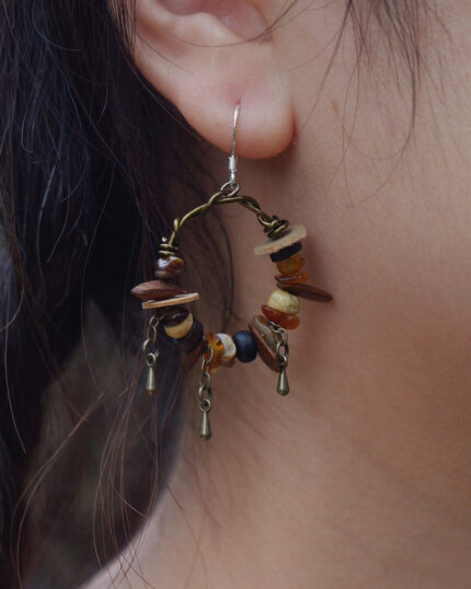 Protective Harmony Hoop Earrings with Amber and Yak Bone