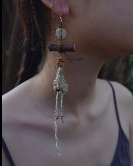 Good Fortune Nature Earrings with Agate and Silk