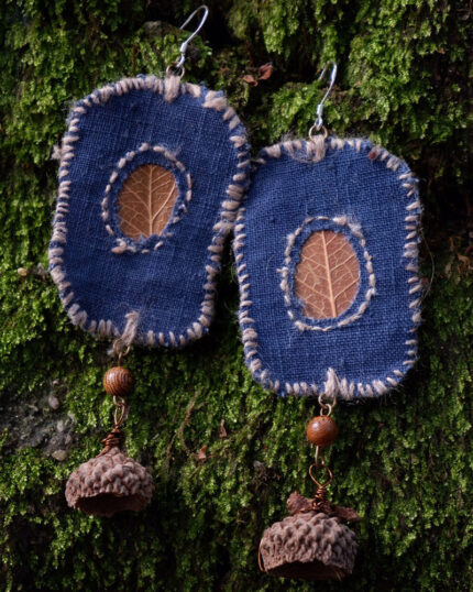 Blessed Leaf Artisan Earrings with Handwoven Fabric