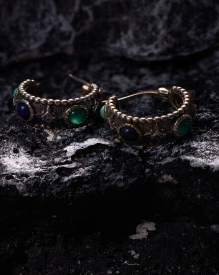Celestial Vitality Lapis & Agate Hoop Earrings – Empower Your Spirit with Natural Elegance