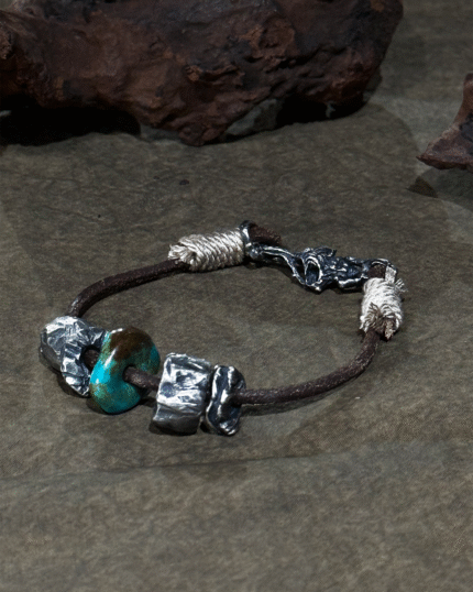 Turquoise and Sterling Silver Carved Bracelet