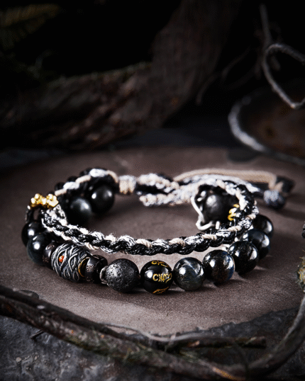 Himalayan Buddhist Prayer Obsidian Bracelet