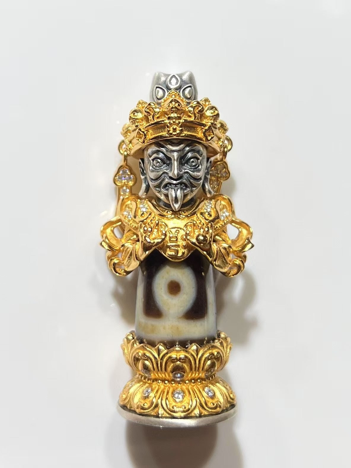 1_c853b3e9-3593-4b91-9762-402a1efe97d7.jpg Zakirum's One-Eyed Dzi Bead Pendant: Gold-Plated Solid Silver Sacred Guardian Talisman - Image 1