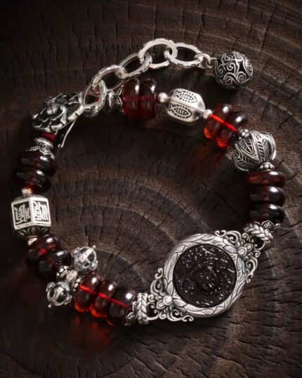 Silver Blood Amber Zakirum Inlay Bracelet