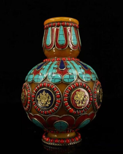 SUKHAVATI Yellow Jambhala FORTUNE Eight Auspicious Bottle for Eliminating Poverty