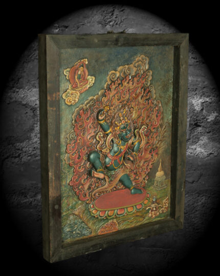 Wrathful Grace: Vajrapani Embossed Mineral Pigment Thangka Wall Art