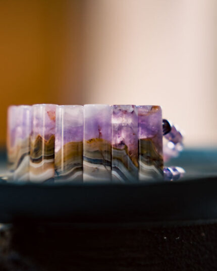 Hand Bracelet with Amethyst Agate and Brass