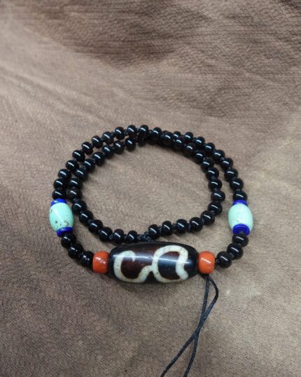 【Unique Item】 Himalayan Goddess Lotus Double-sided Dzi Bead Necklace