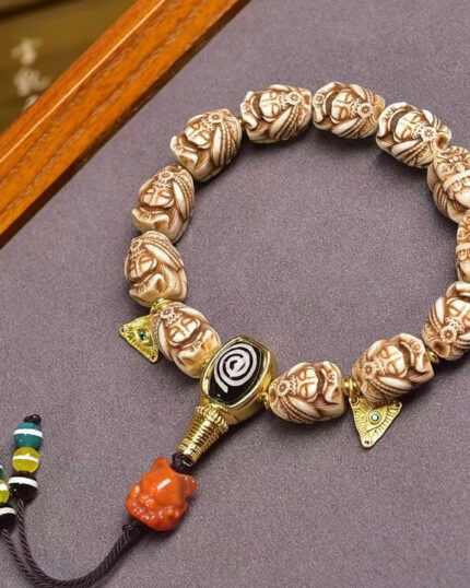 Ancestral Legacy Mala: Zakirum Guardian with Carved Deer Bone - Handheld Spiritual Artisan Piece