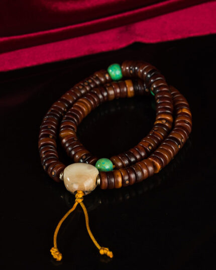 108 Bead Tibetan Old Jade Rosary – High-End Copper Inlay Meditation Bracelet