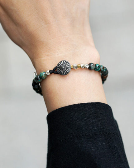 Malachite Prosperity Wheel Sterling Silver Bracelet