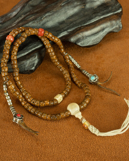 108 Beads Vintage Tibetan Bodhi Seed Bracelet with Turquoise & Silver Accents
