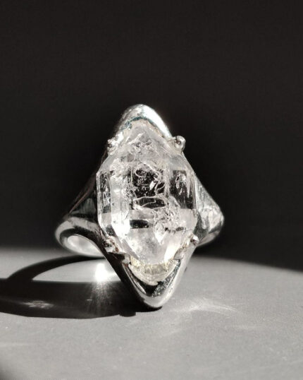 Healing Through Balance Shining Diamond Crystal Silver Rings