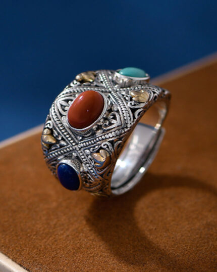 Prosperity Gemstone Guardian Ring ?C Carnelian. Turquoise. Lapis in Silver