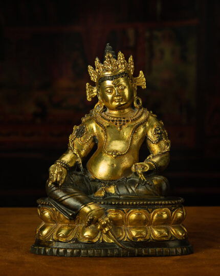 Yellow Dzambhala Statue – Purple Zilima Copper Wealth Sculpture