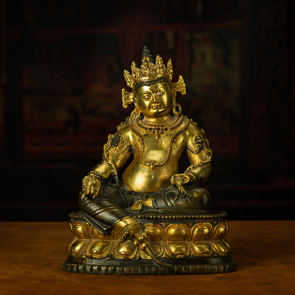 KH8600201_1.jpg Yellow Dzambhala Statue – Purple Zilima Copper Wealth Sculpture - Image 1