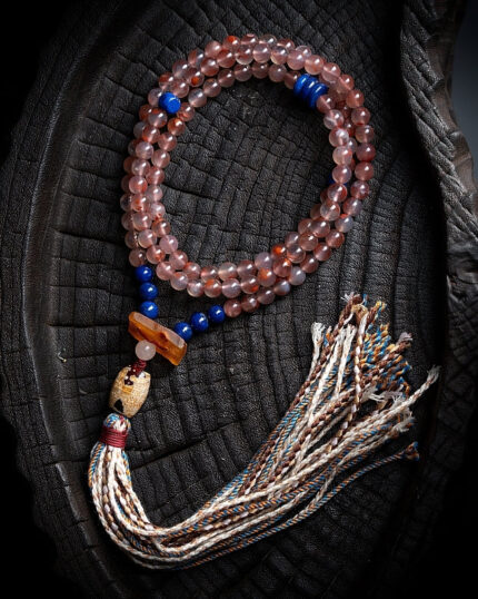 South Red Agate 108 Mala Necklace & Bracelet – Himalayan Spiritual Talisman with Lapis Lazuli Accents