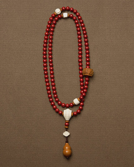 Imperial Cinnabar 108 Mala – Wrap Bracelet & Necklace with Mammoth Ivory Guru Bead