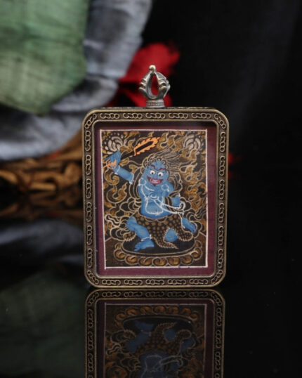 Zodiac Rooster - Hand-Painted Acala Vidyārāja Thangka Pendant - One of the Eight Zodiac Guardian Buddhas