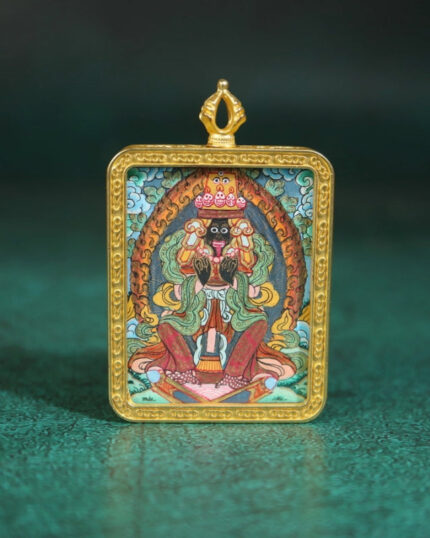 Zakirum Tibetan Thangka Pendant with Gold Outlines