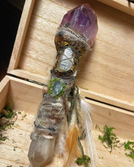 Spring God Torch scepter Tibetan White Quartz Crystal Amethyst Moonstone Handmade